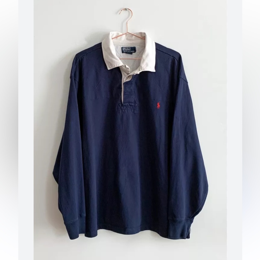 Polo by Ralph Lauren Vintage Navy Rugby Sweatshirt Men's Long Sleeve 2XL TALL